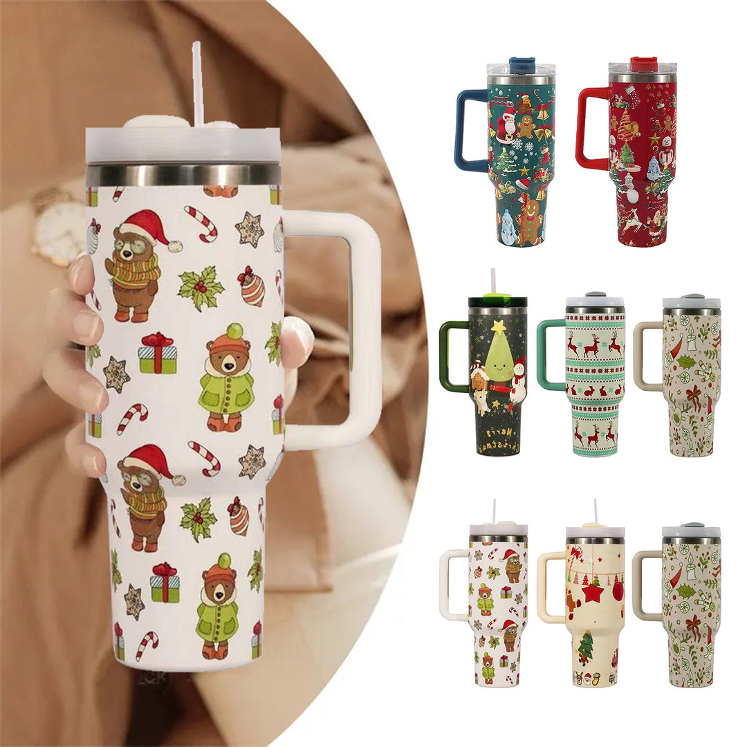 Festive Sip & Go: Christmas Pattern Stainless Steel Tumbler