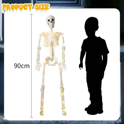 Glow-in-the-Dark Stand-able Hanging Skeleton – The Ultimate 90cm Halloween Décor with Warm Lights - All Inclusive Family Treasures