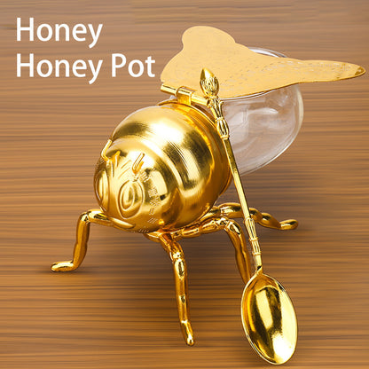 Golden Elegance – Bee-Shaped Honey Jar with Spoon - All Inclusive Family Treasures