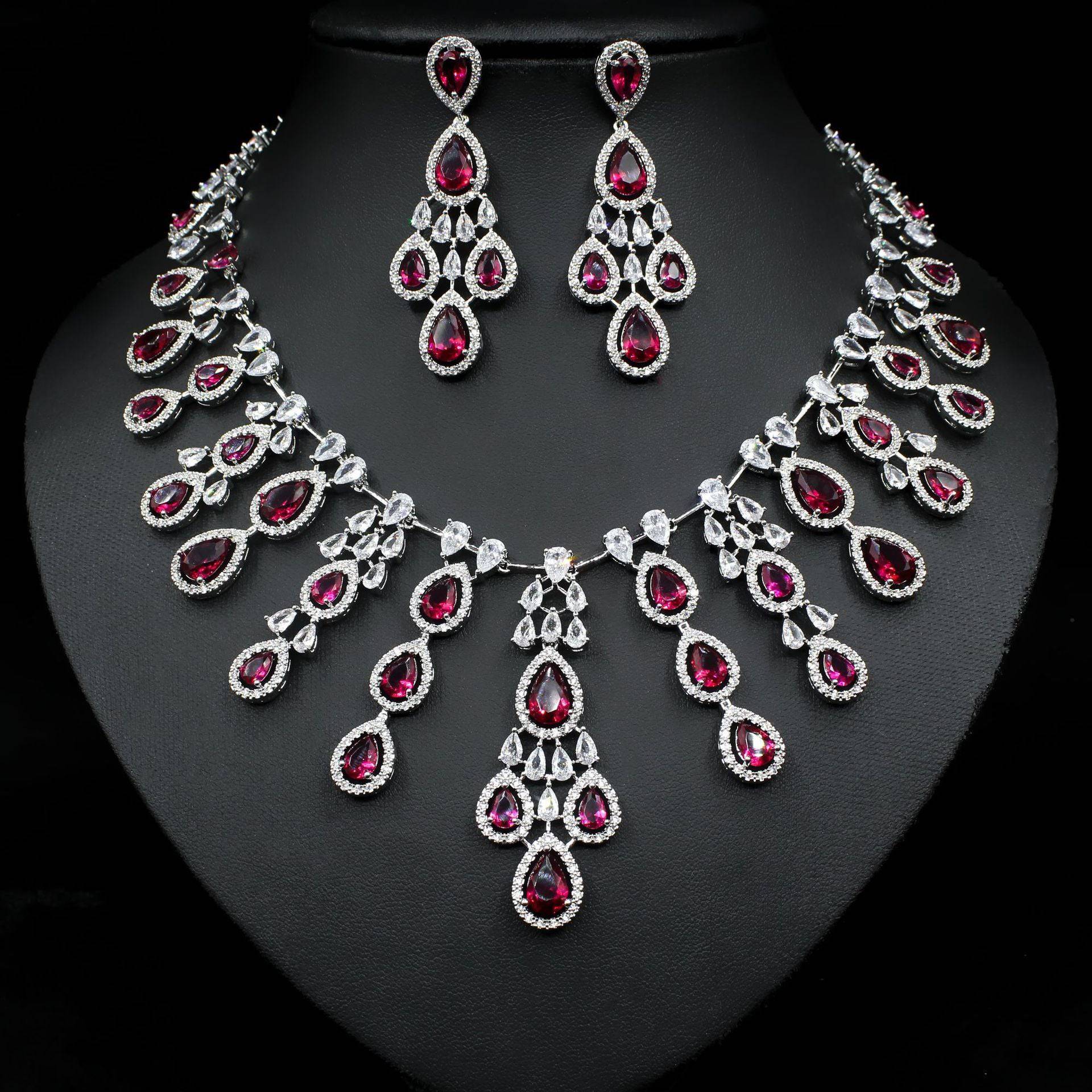 Exquisite Water Drop Zircon Necklace and Earrings Set – A Glamorous Statement for Special Occasions - All Inclusive Family Treasures