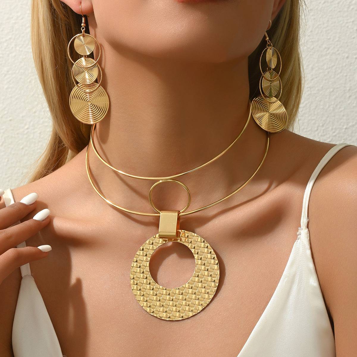 Bold Geometric Necklace & Earring Set – Simple yet Striking Statement Jewelry - All Inclusive Family Treasures