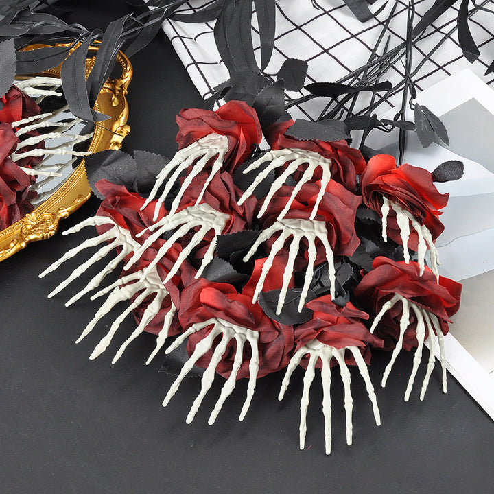 Creepy Skull Hand Rose Bouquet – Haunted Halloween Flowers