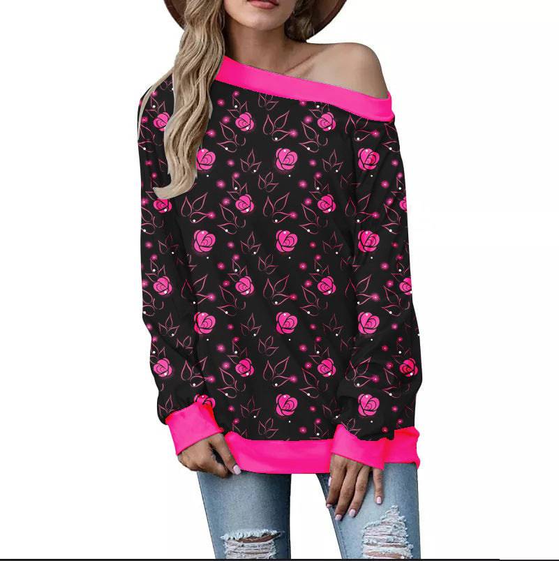 Off-Shoulder Sweater – Stylish Printed Long Sleeve Top - All Inclusive Family Treasures