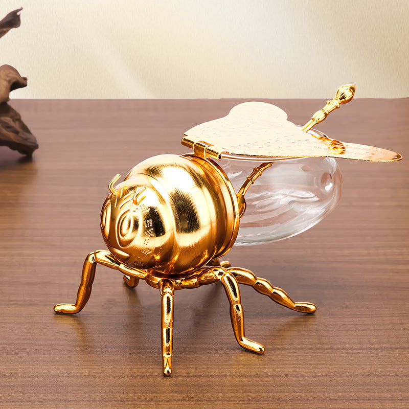 Golden Elegance – Bee-Shaped Honey Jar with Spoon - All Inclusive Family Treasures