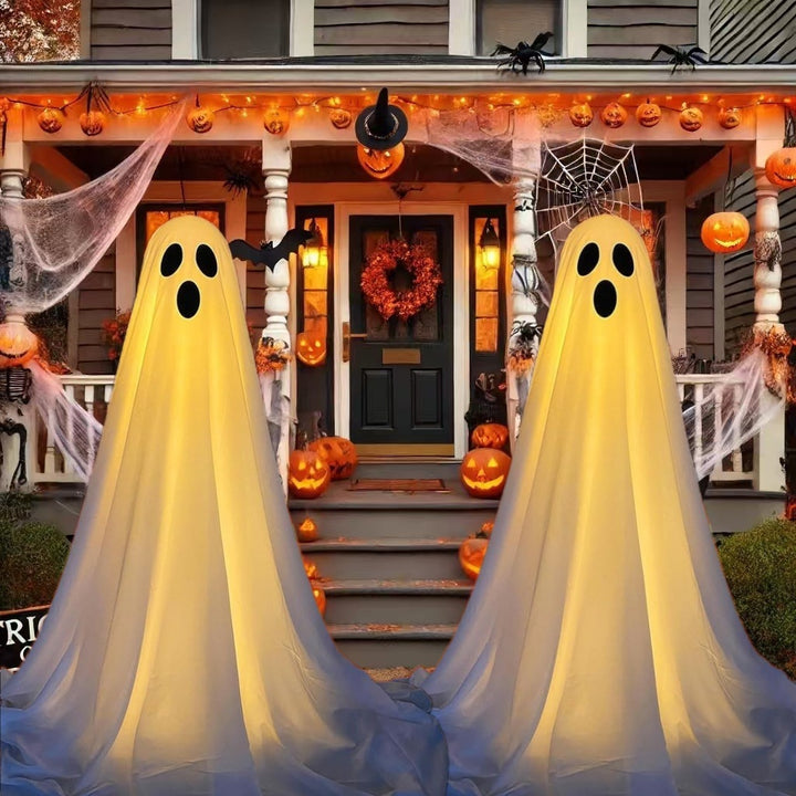 Glowing Ghost with Witch Hat – Spooky Halloween Yard & Porch Decoration