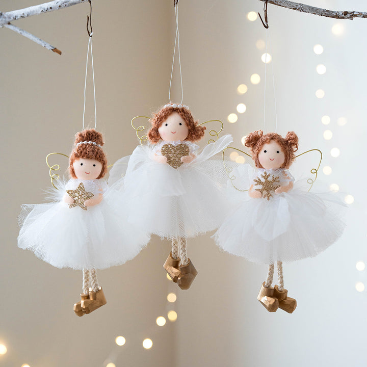 Golden Wings & White Whispers: Christmas Angel Girl Ornaments
