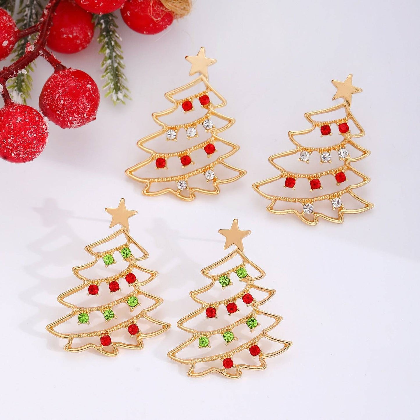 Colorful Zircon Christmas Tree Earrings – Festive Jewelry for Holiday Cheer - All Inclusive Family Treasures