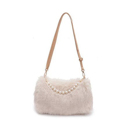 Plush Pearl Chain Shoulder Bag – Chic & Versatile for Autumn and Winter - All Inclusive Family Treasures