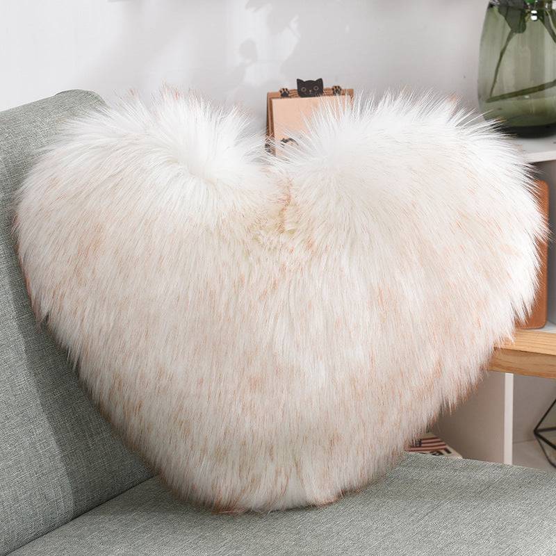 Luxurious Heart-Shaped Long Plush Decorative Throw Pillow – Fluffy Shaggy Cushion Cover for Sofa or Bed - All Inclusive Family Treasures