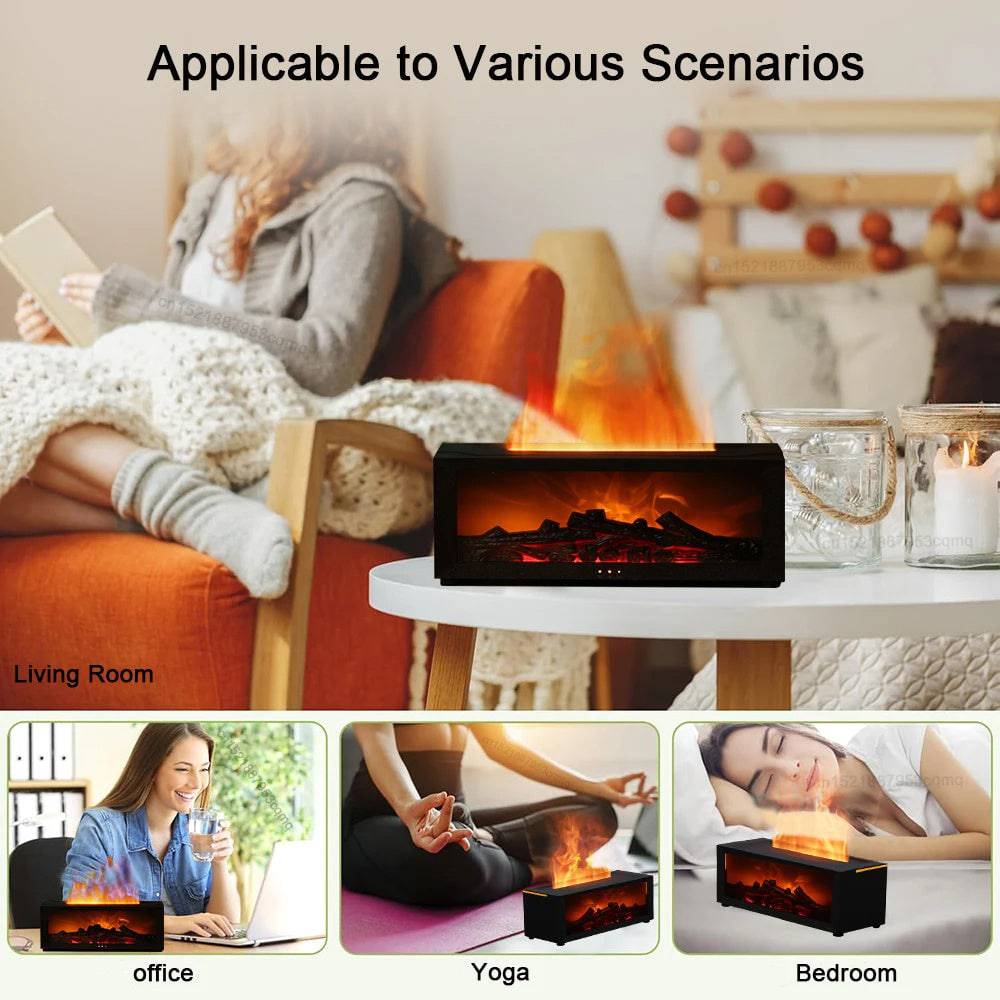 Flame Aromatherapy Machine - 3D Fireplace Essential Oil Diffuser with Large Fog Volume and Colorful LED Lights - All Inclusive Family Treasures