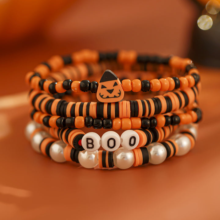 Halloween BOO & Spooky Bead Bracelet Set – 6-Piece Festive Stack