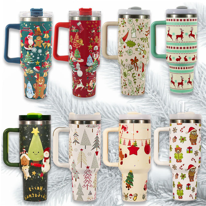 Festive Sip & Go: Christmas Pattern Stainless Steel Tumbler