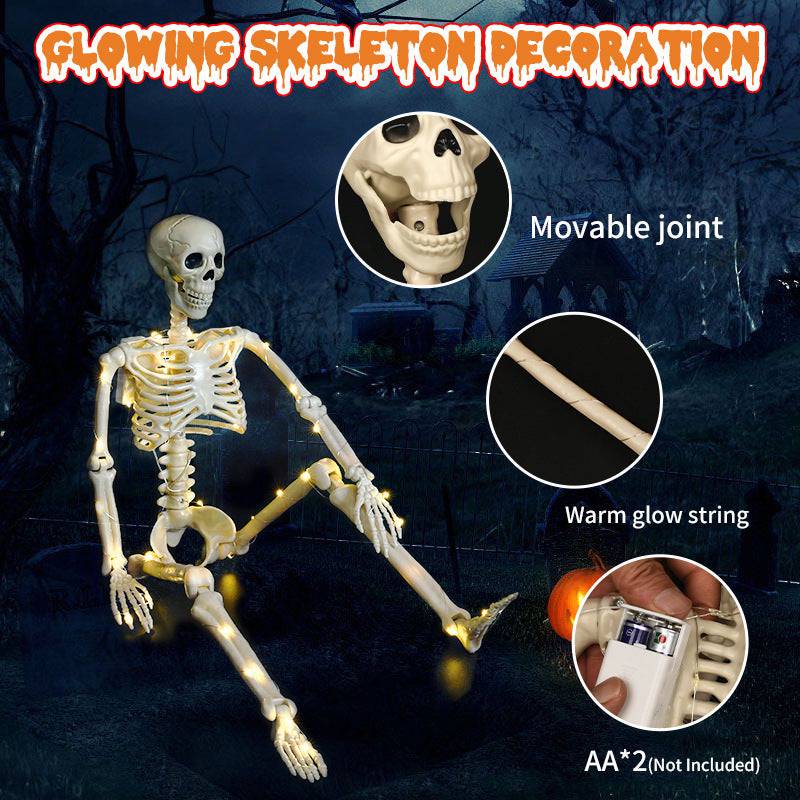 Glow-in-the-Dark Stand-able Hanging Skeleton – The Ultimate 90cm Halloween Décor with Warm Lights - All Inclusive Family Treasures