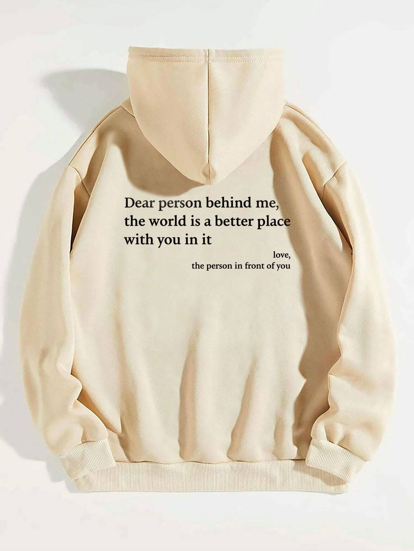 "Dear Person Behind Me" Letter Printed Plush Hoodie | Trendy Unisex Kangaroo Pocket Hoodie - All Inclusive Family Treasures