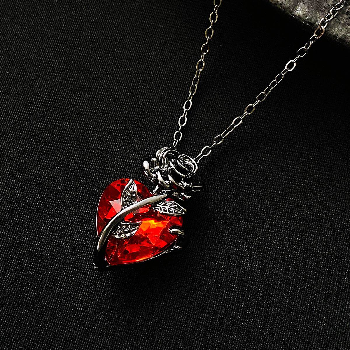 Punk Rose Heart Necklace – Bold Love Pendant for Valentine’s Day - All Inclusive Family Treasures