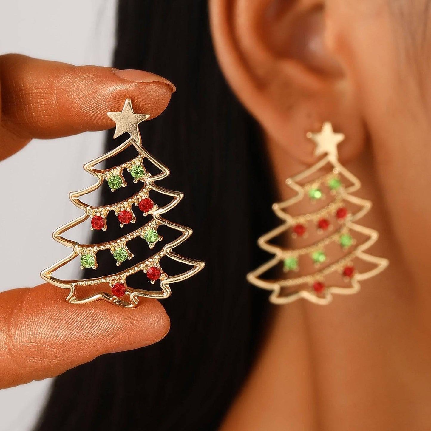 Colorful Zircon Christmas Tree Earrings – Festive Jewelry for Holiday Cheer - All Inclusive Family Treasures