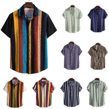 Men’s Casual Loose-Fit Striped Short Sleeve Shirt - All Inclusive Family Treasures