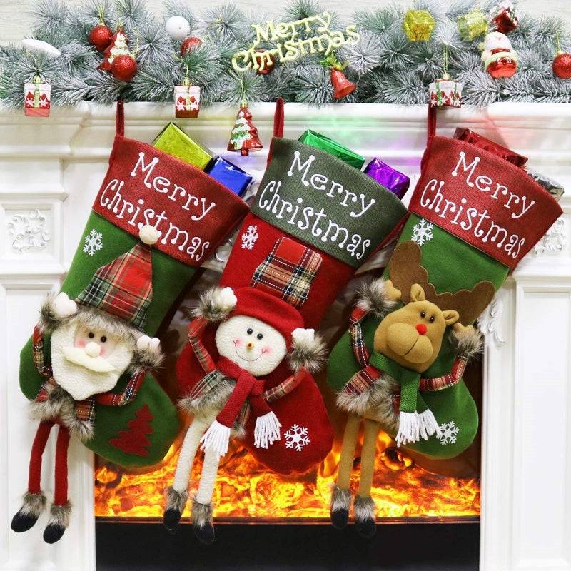 Christmas 3D Plush Stocking Set – Santa, Snowman & Reindeer Holiday Décor - All Inclusive Family Treasures