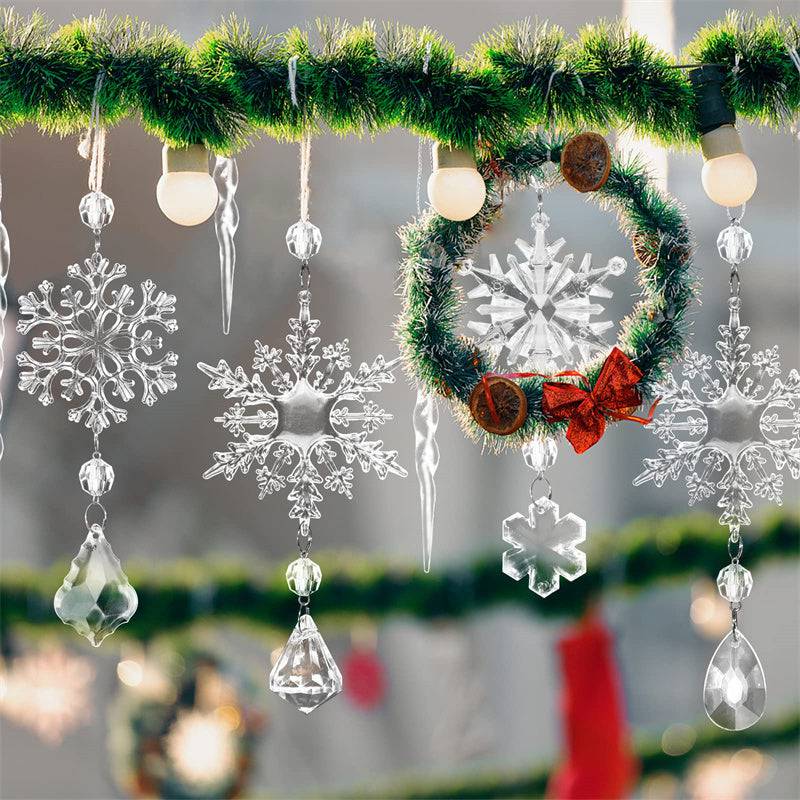 Acrylic Snowflake & Icicle Christmas Tree Ornaments – Set of 10 Elegant Hanging Pendants - All Inclusive Family Treasures