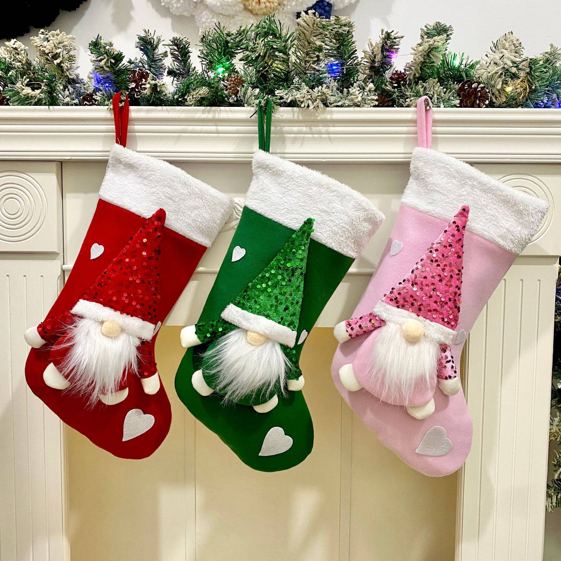 Festive Christmas Gnome Stocking with Sequins – Whimsical Holiday Charm - All Inclusive Family Treasures