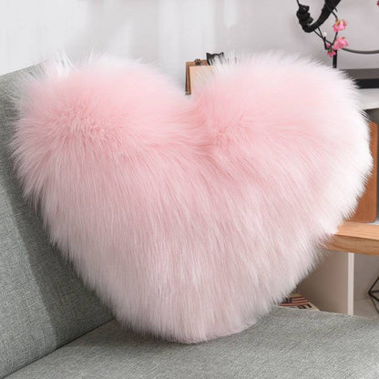 Luxurious Heart-Shaped Long Plush Decorative Throw Pillow – Fluffy Shaggy Cushion Cover for Sofa or Bed - All Inclusive Family Treasures