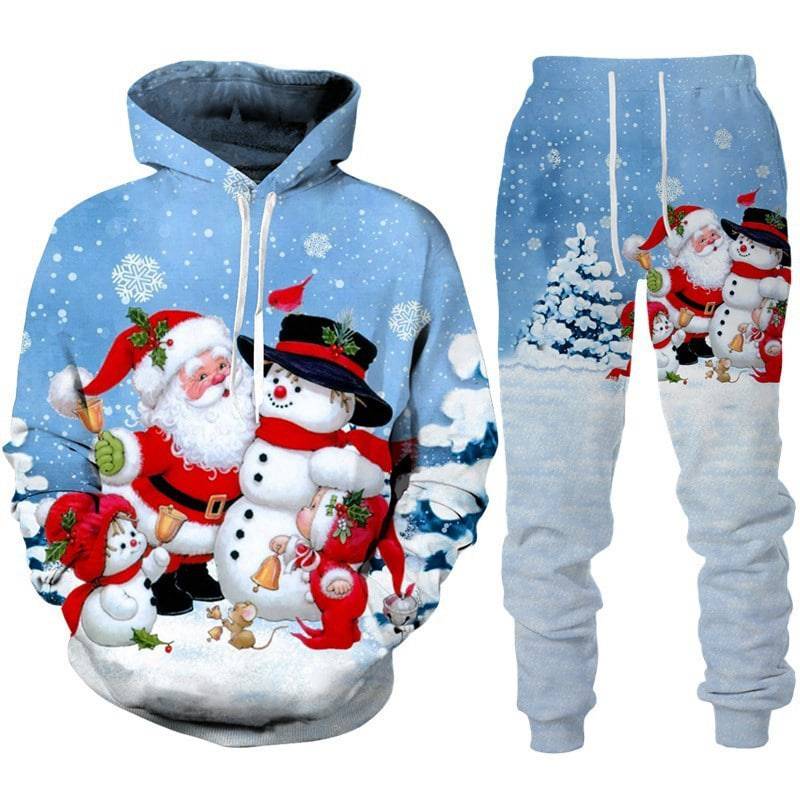 Festive Santa Claus 3D Printed Hoodie and Jogger Set - Cozy Christmas Sportswear - All Inclusive Family Treasures