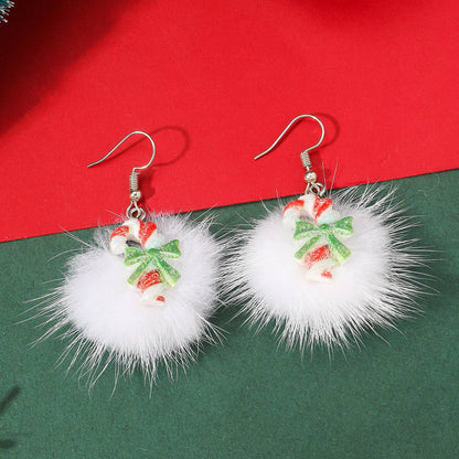 Winter Snowflake Hair Ball Earrings - Cute Christmas Santa & Snowman Designs - All Inclusive Family Treasures