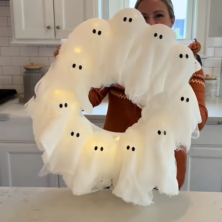 Glow-in-the-Dark Ghost Wreath – Light-Up Halloween Door Decor