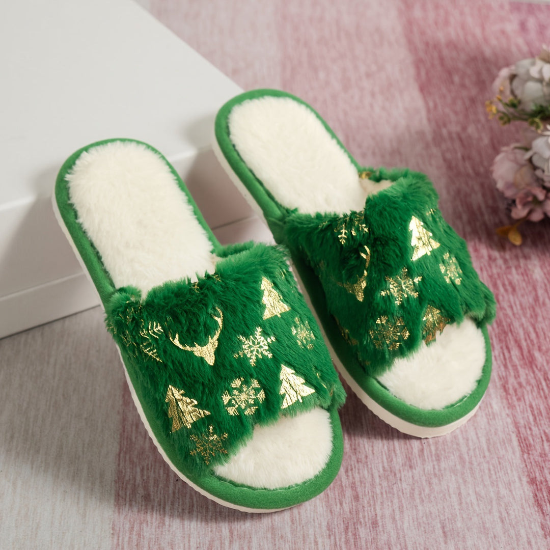 Cozy Christmas Plush Open Toe Slippers
