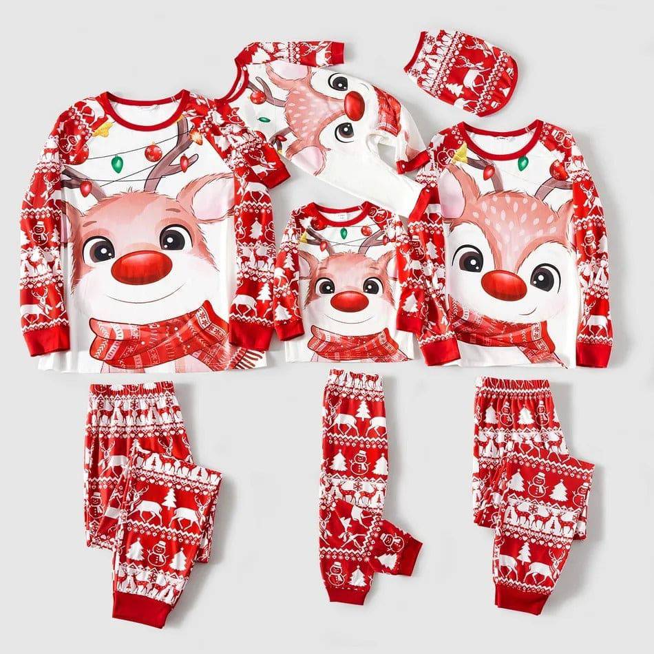 Festive Family Christmas Pajama Set - Matching Reindeer Print Home Wear for Parent and Child - All Inclusive Family Treasures