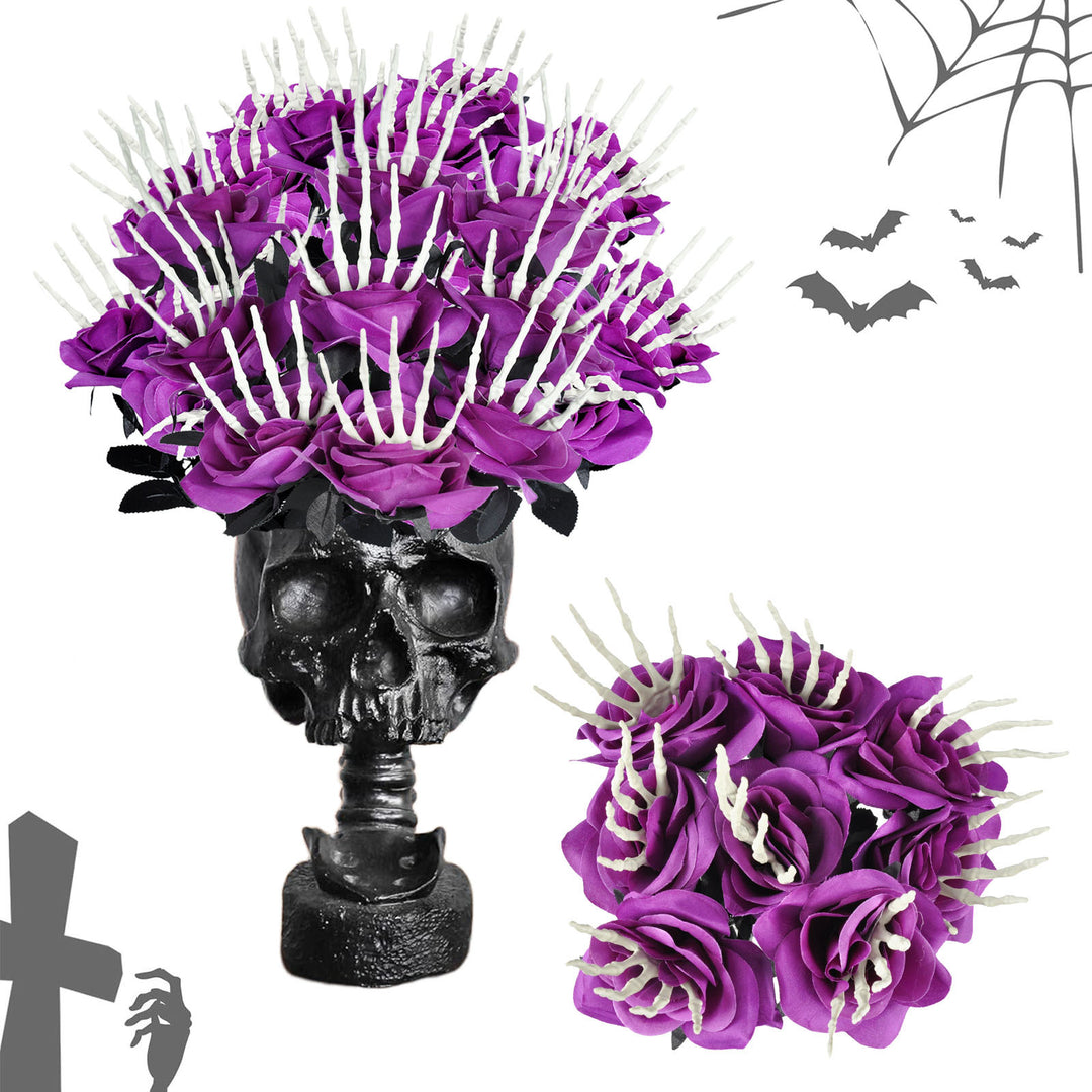 Creepy Skull Hand Rose Bouquet – Haunted Halloween Flowers