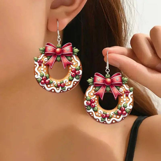 Festive Christmas Cookie Wreath Acrylic Earrings – Sweet Holiday Style - All Inclusive Family Treasures