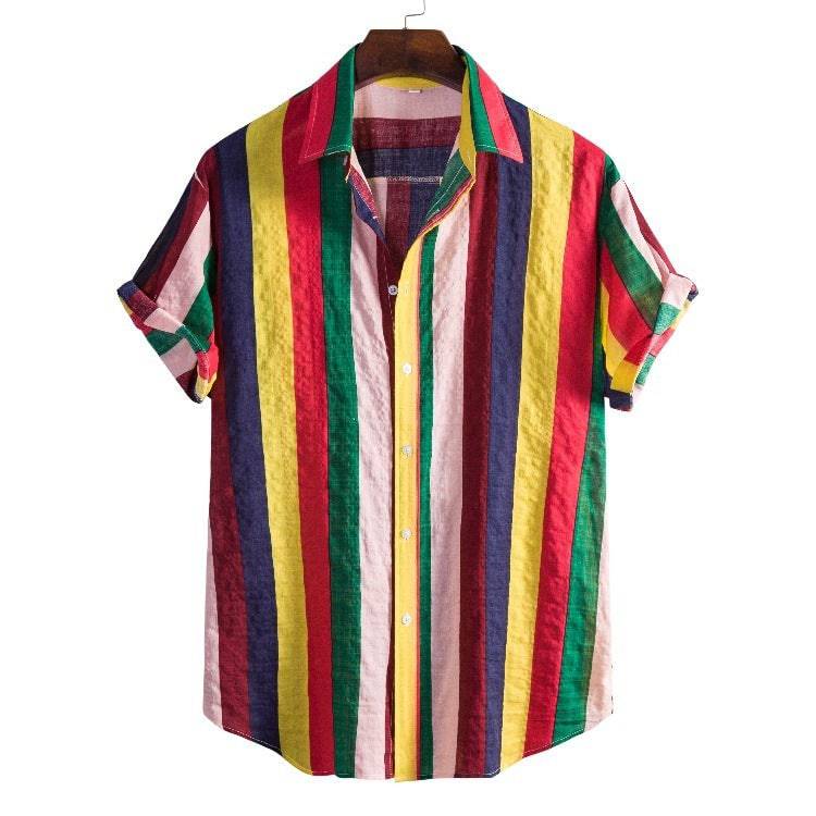 Men’s Casual Loose-Fit Striped Short Sleeve Shirt - All Inclusive Family Treasures