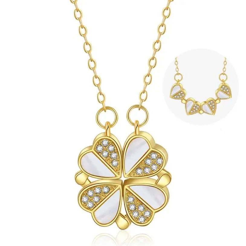 Luxury Four-Leaf Clover Pendant Necklace – Crystal Heart Jewelry for Women - All Inclusive Family Treasures