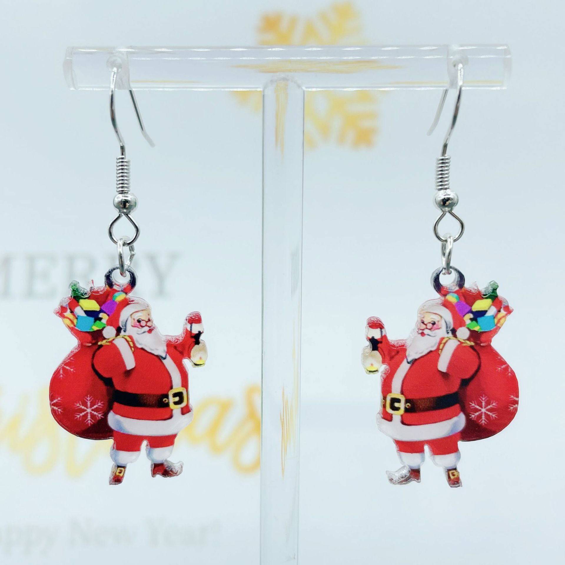 Playful Cartoon Santa Claus Acrylic Earrings – Festive Holiday Charm - All Inclusive Family Treasures