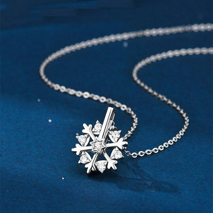 Rotatable 925 Silver Snowflake Necklace - A Sparkling Winter Treasure - All Inclusive Family Treasures