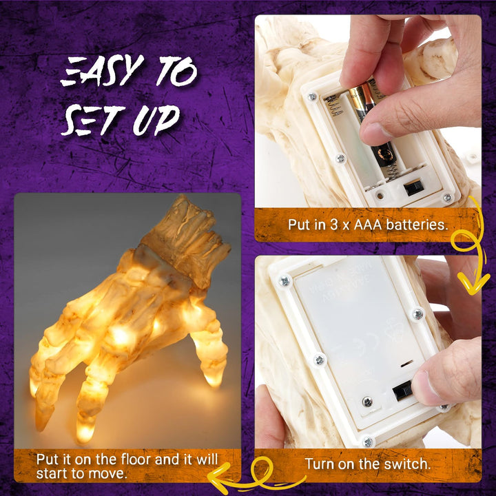 Crawling Zombie Hand with Lights & Sound – Animated Halloween Prop