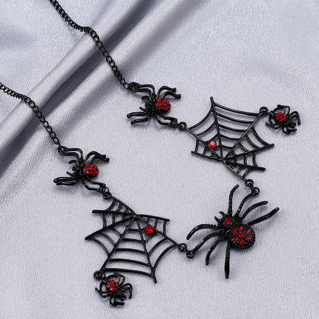 Gothic Spider & Web Statement Necklace – Halloween Edition