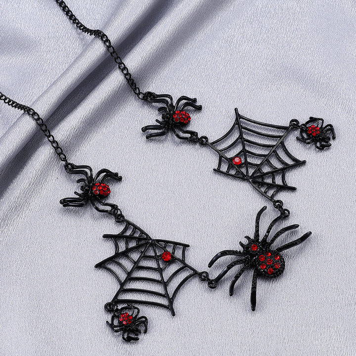 Gothic Spider & Web Statement Necklace – Halloween Edition