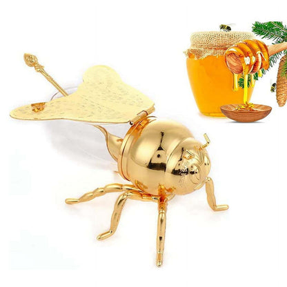 Golden Elegance – Bee-Shaped Honey Jar with Spoon - All Inclusive Family Treasures