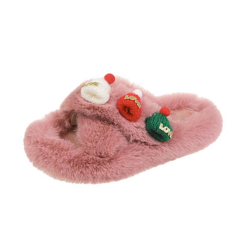 Christmas Fluffy Slippers for Women – Cozy Holiday-Themed Indoor Slippers with Cute Hat Charms - All Inclusive Family Treasures