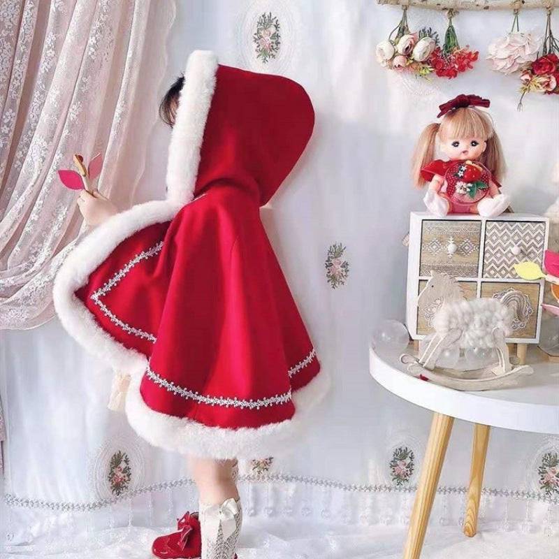 Kids’ Christmas Cape with Fur Collar - Cozy Fleece-lined Holiday Shawl for Little Girls - All Inclusive Family Treasures