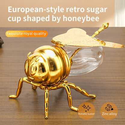 Golden Elegance – Bee-Shaped Honey Jar with Spoon - All Inclusive Family Treasures