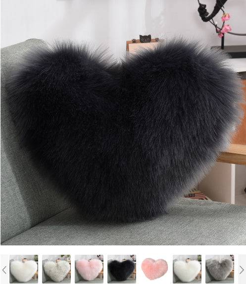 Luxurious Heart-Shaped Long Plush Decorative Throw Pillow – Fluffy Shaggy Cushion Cover for Sofa or Bed - All Inclusive Family Treasures