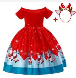 Children's Dress - Festive Holiday Mid-Length Skirt with Reindeer Headband - All Inclusive Family Treasures