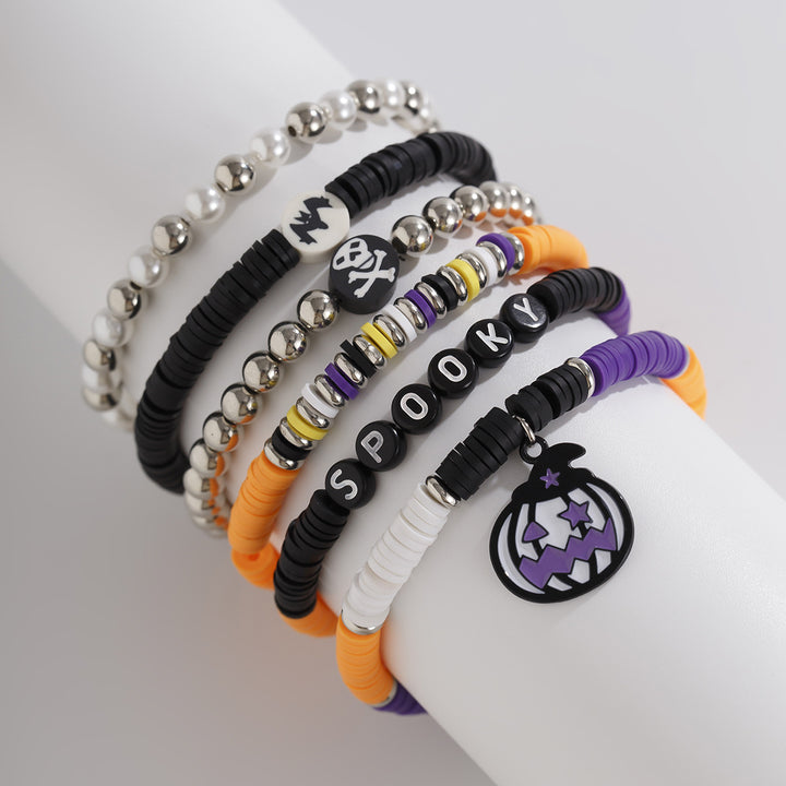Halloween BOO & Spooky Bead Bracelet Set – 6-Piece Festive Stack