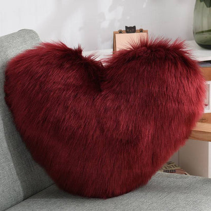 Luxurious Heart-Shaped Long Plush Decorative Throw Pillow – Fluffy Shaggy Cushion Cover for Sofa or Bed - All Inclusive Family Treasures