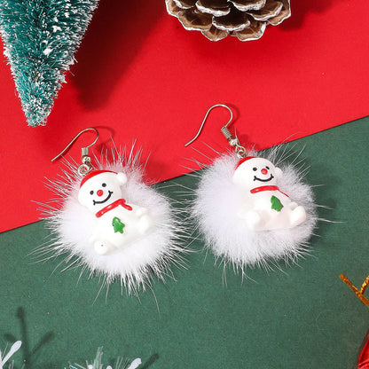 Winter Snowflake Hair Ball Earrings - Cute Christmas Santa & Snowman Designs - All Inclusive Family Treasures