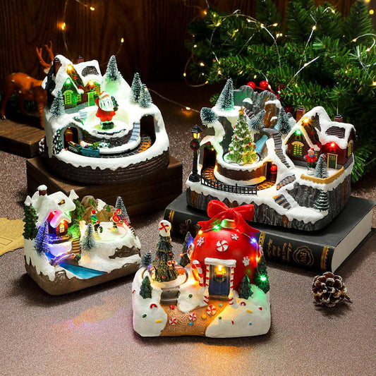 Rotating Christmas Village Music Box – LED Lit Resin Ornament with Santa & Snowy Scene - All Inclusive Family Treasures