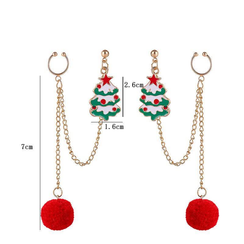 Festive Santa & Christmas Tree Chain Clip Earrings – Holiday Charm for Every Look - All Inclusive Family Treasures